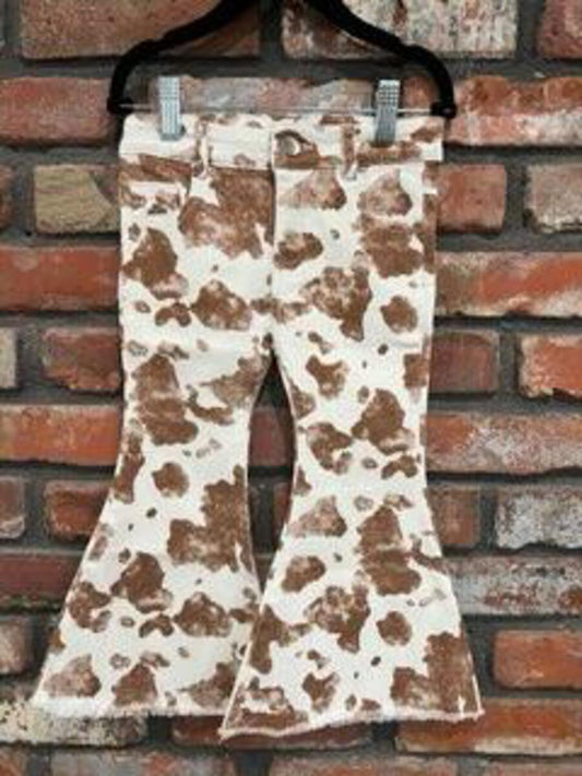 COW PRINT RAW EDGE FLAIR JEANS