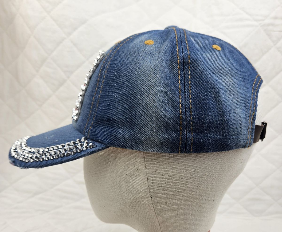 WOMAN'S DENIM BALL CAP WITH RHINESTONE AMERICAN FLAG