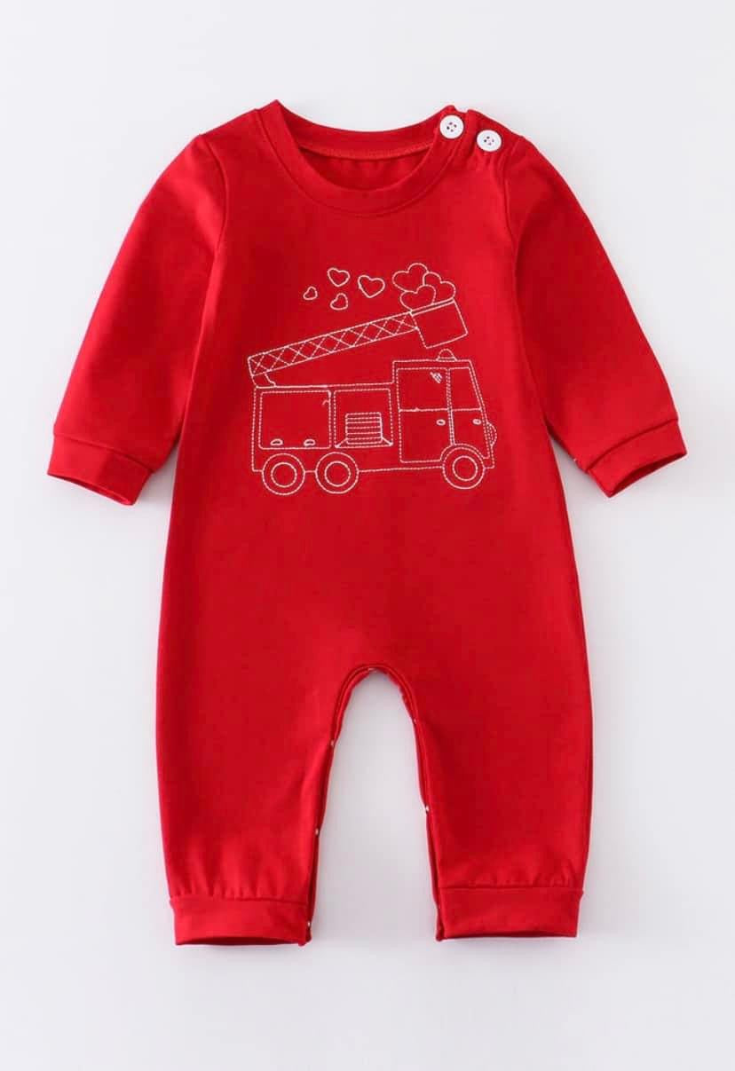 Valentine’s Day Firetruck Romper