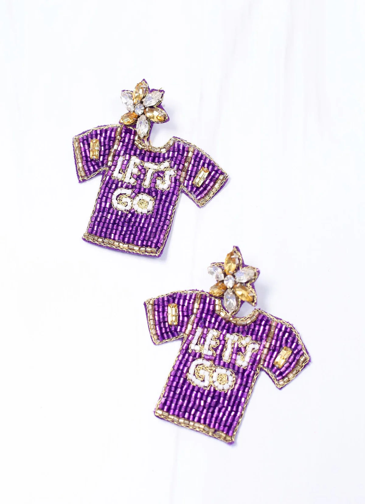 Let's Go Jersey Beaded Earring PURPLE GOLD