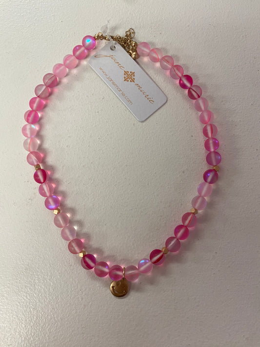 Pink Opal Smiley Face Necklace