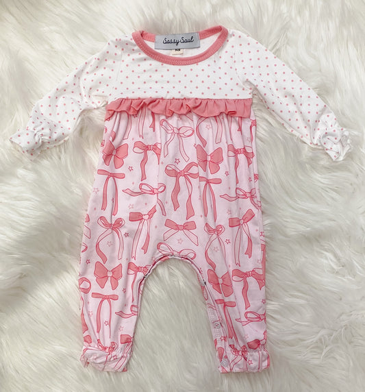 Pink Polka Dots Bow Romper