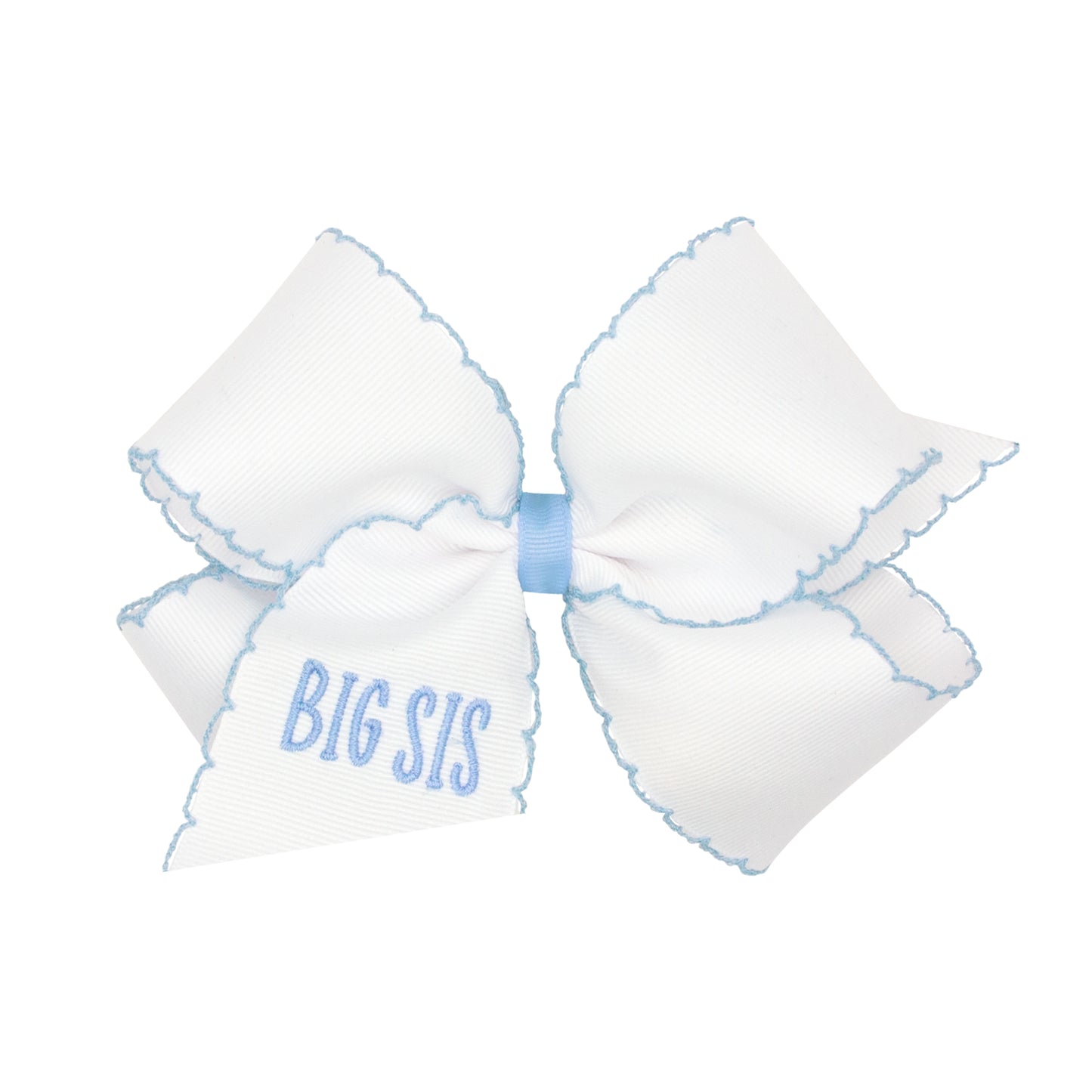 "BIG SIS" Grosgrain Hair Bow with Moonstitch Edge and Embroidery