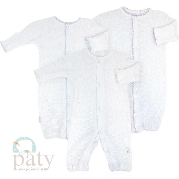 Paty Newborn White Knit LS Converter Gown