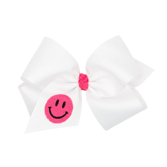 SMILE Grosgrain Hair Bow with Embroidery