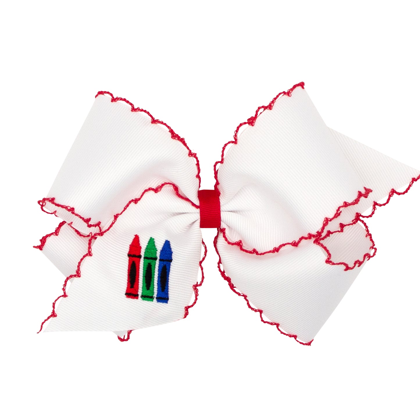 Crayons  Embroidery Grosgrain Hair Bow with Red Moonstitch Edge