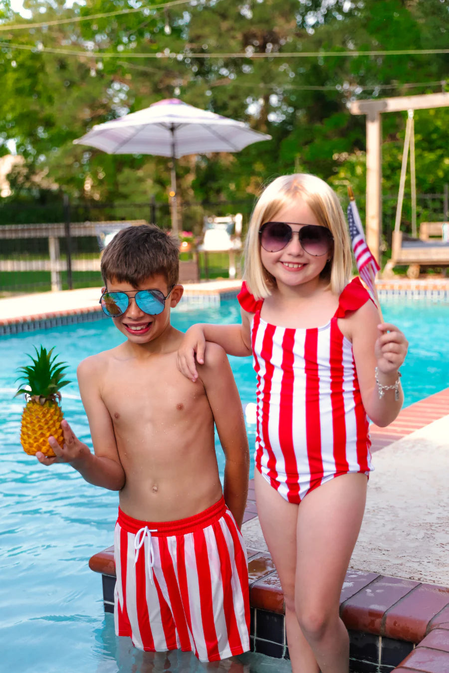 Boys Set Sail Striped Swim Trunks