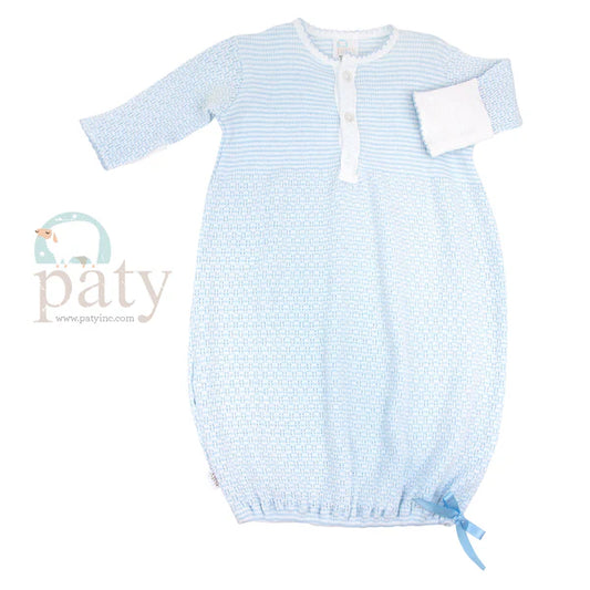 Paty Preemie Blue Knit Gown 2-Button Front