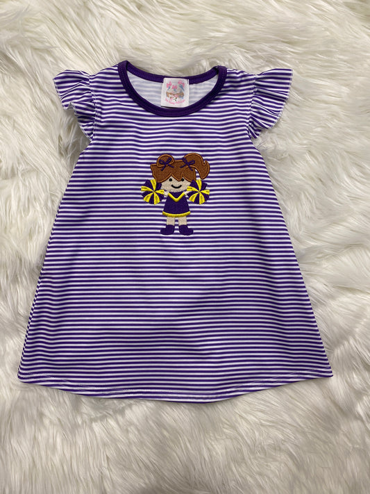 Football cheer applique stripe girl dress