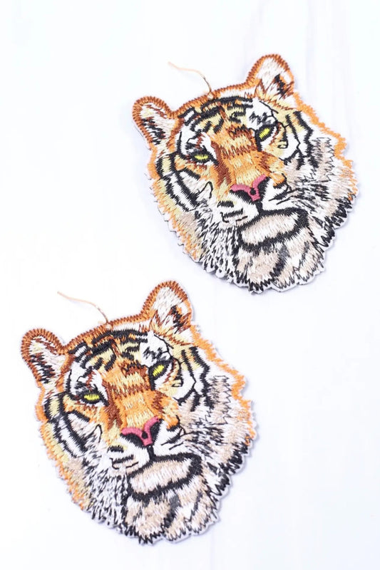 Embroidered Tiger Earrings