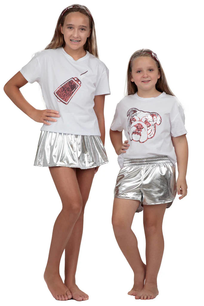 Slick Metallic Gathered Skort in Silver