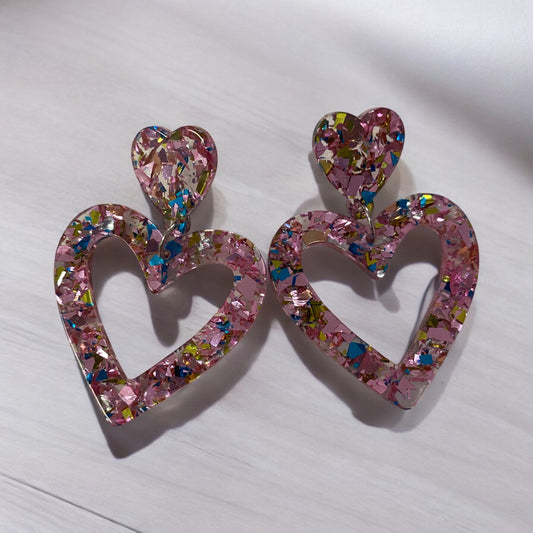 Pink Confetti Heart Earrings