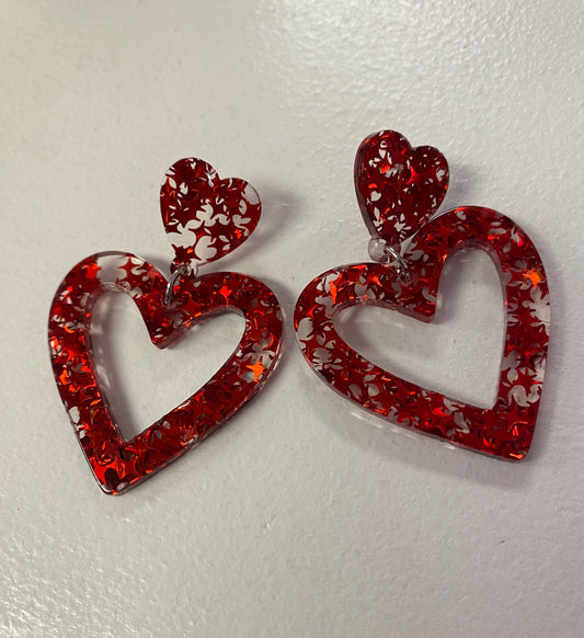 Red Confetti Heart Earrings