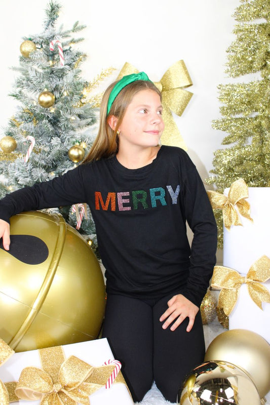 MERRY Rhinestone Tween Christmas Sweatshirt