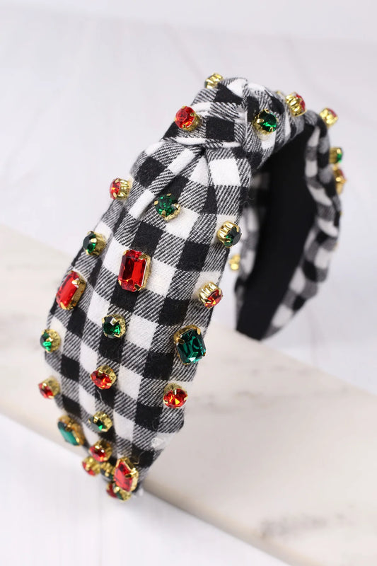 Pammy Plaid Jeweled Headband