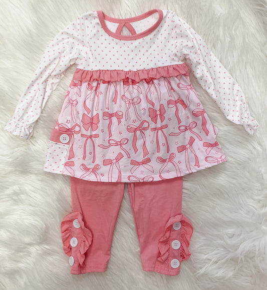 Pink Polka Dots Bow Pant Set