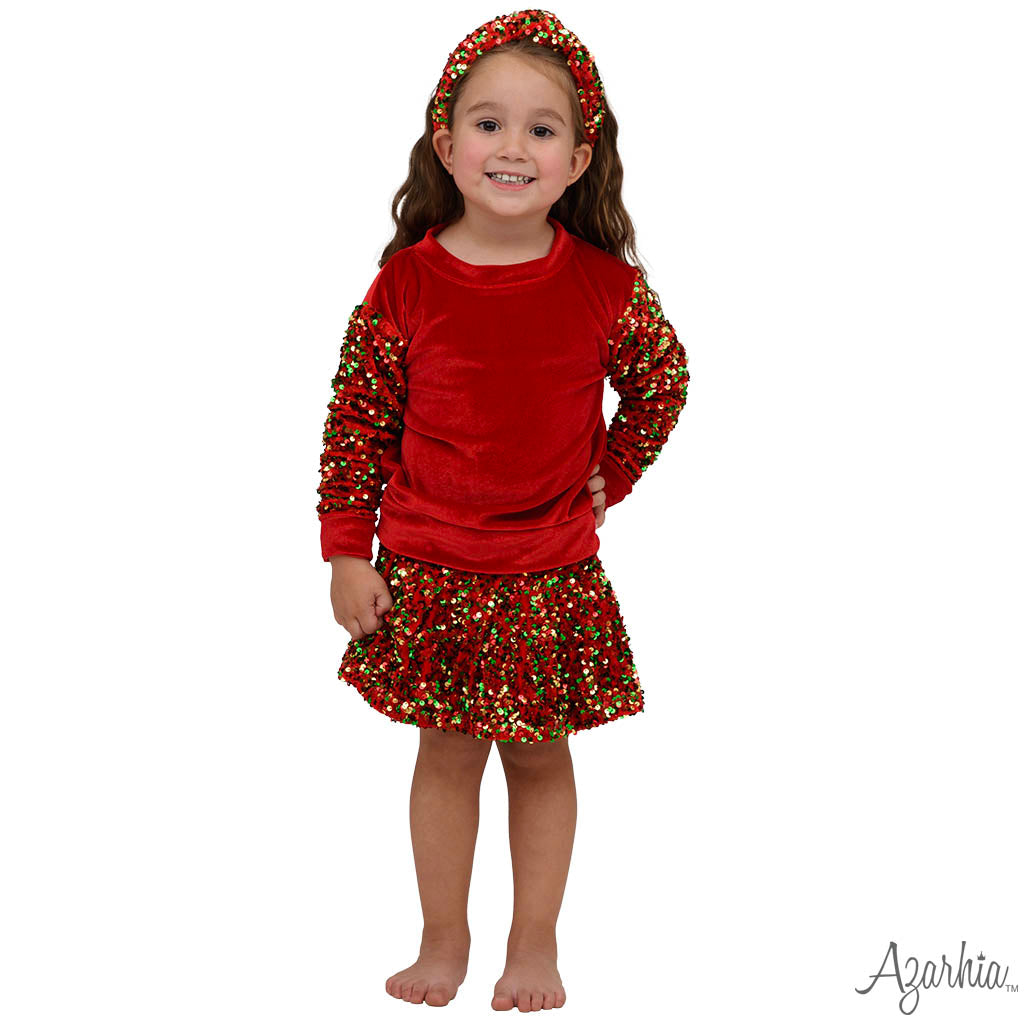 Sequin Sleeve Red Velvet Christmas Sweatshirt