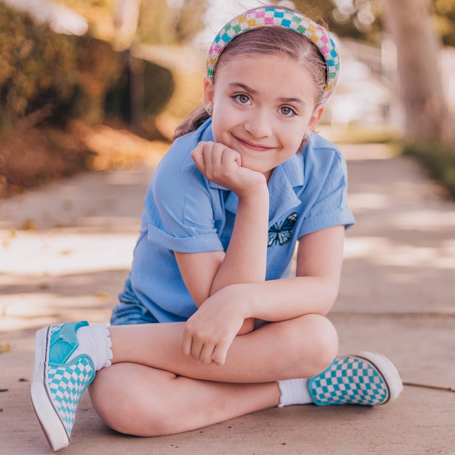 Kids Rhinestone Headband - Padded Checkerboard Hair Band