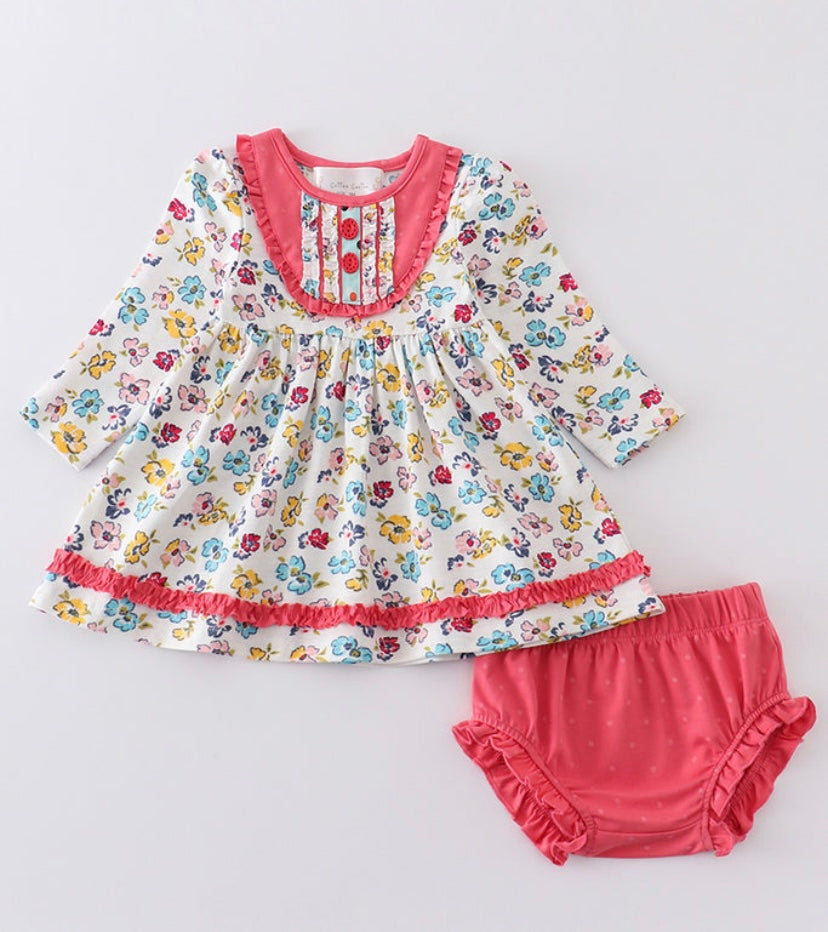 Platinum Floral Dress/Bloomer Set