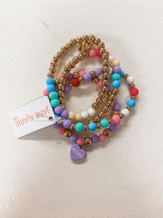 "XOXO" Heart Charm Stretch Bracelets