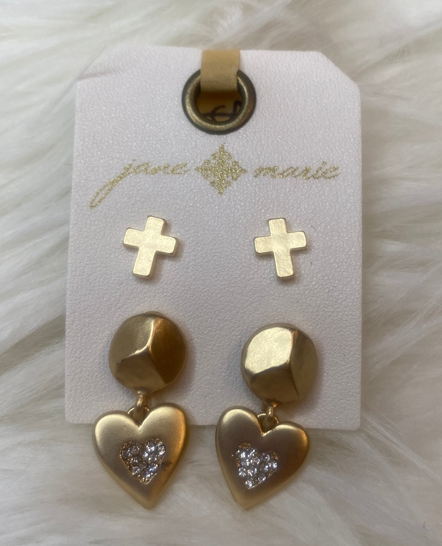 Cross & Heart Earring Set