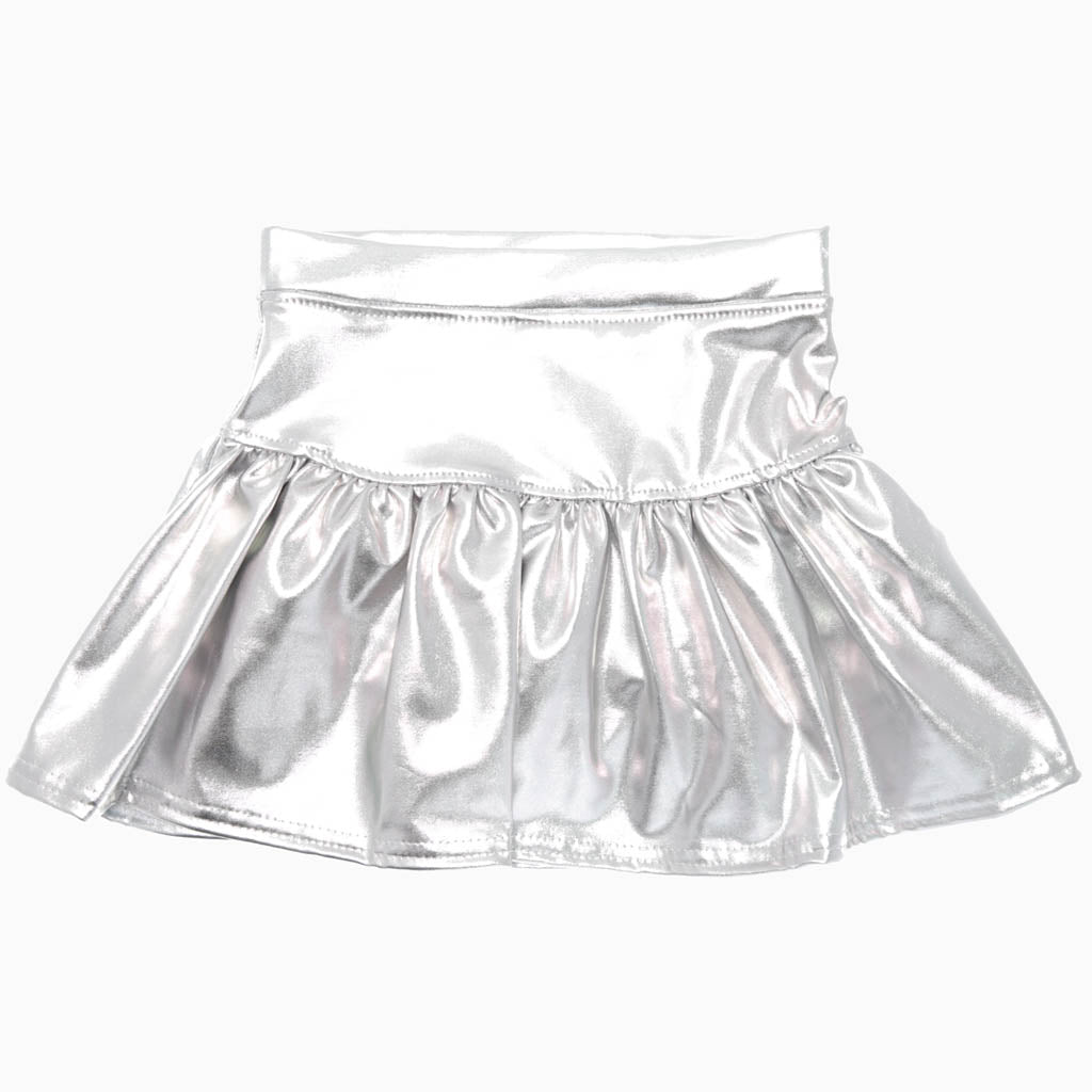 Slick Metallic Gathered Skort in Silver