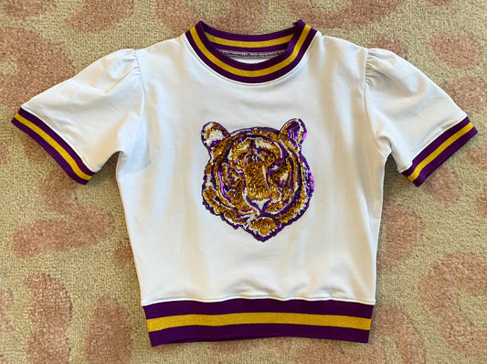 Sequin Purple Gold Tiger Holly Shirt