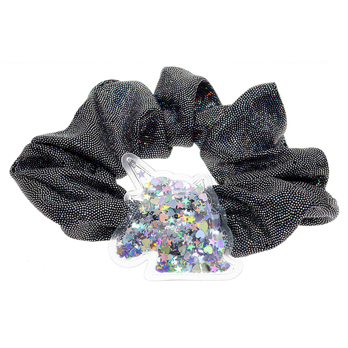 Unicorn Shaker Glitter Scrunchie - Black