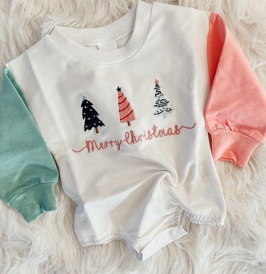 Merry Christmas embroidered tree color block bubble