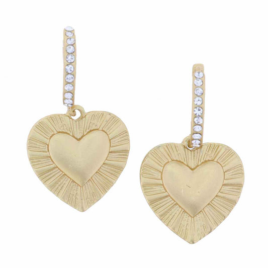 Crystal Hoop Gold Heart Earrings