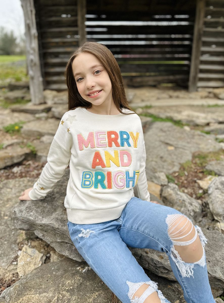 Merry and Bright Tween Christmas Shirt