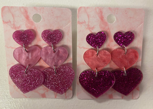 Pink Glitter Heart Earrings