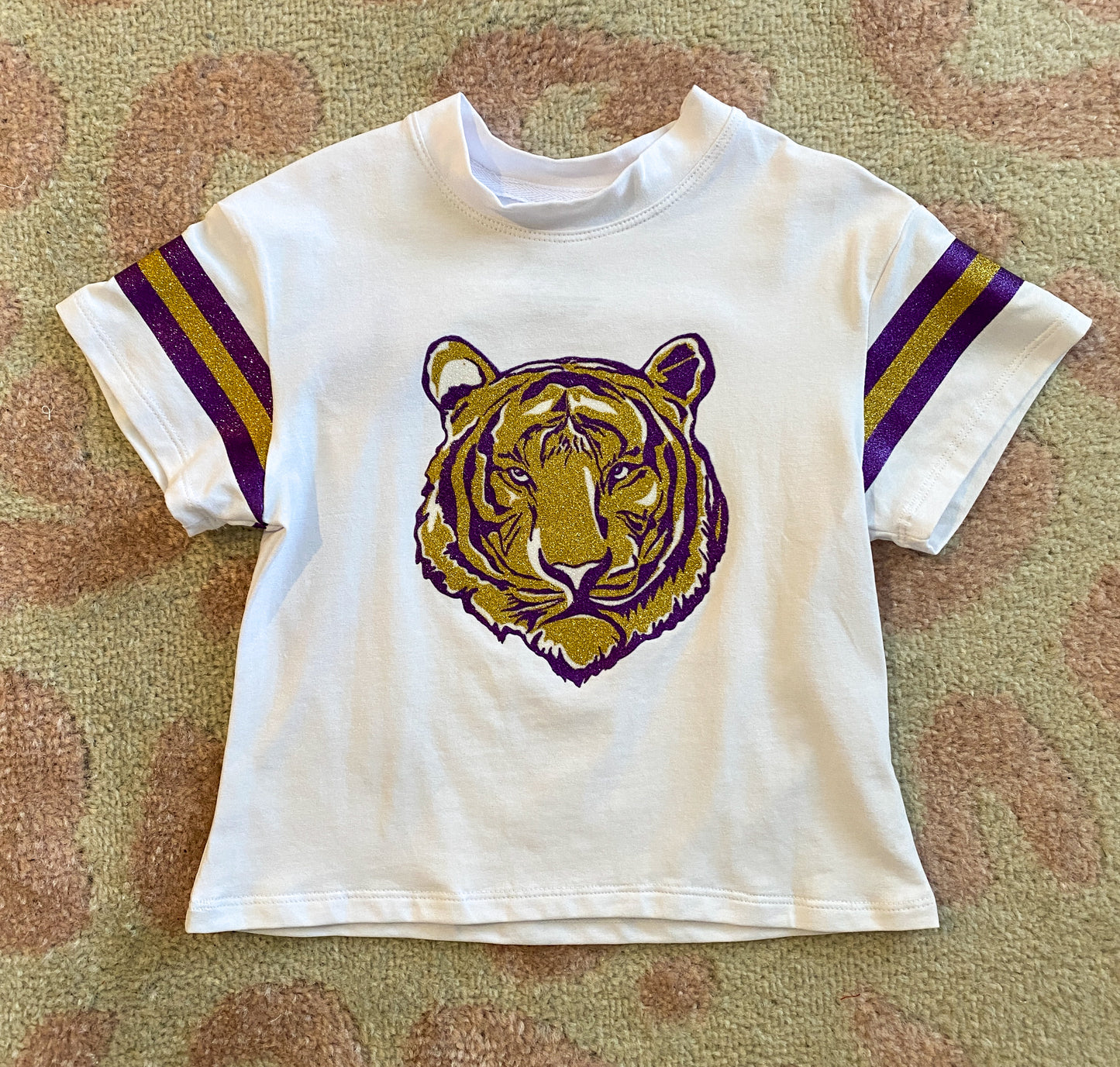 Glitter Tiger in Purple and Gold Boxy T’