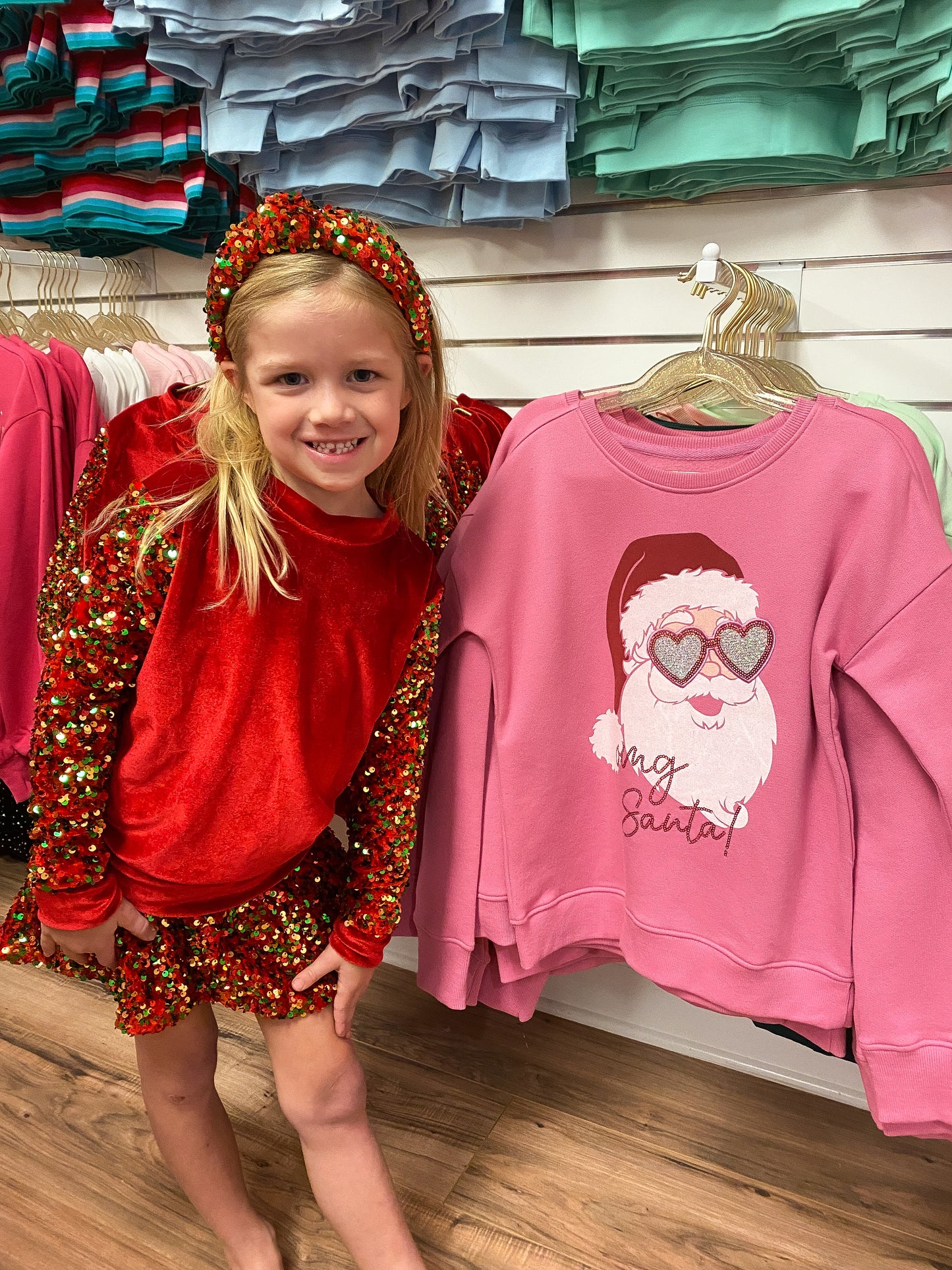 Sequin Sleeve Red Velvet Christmas Sweatshirt