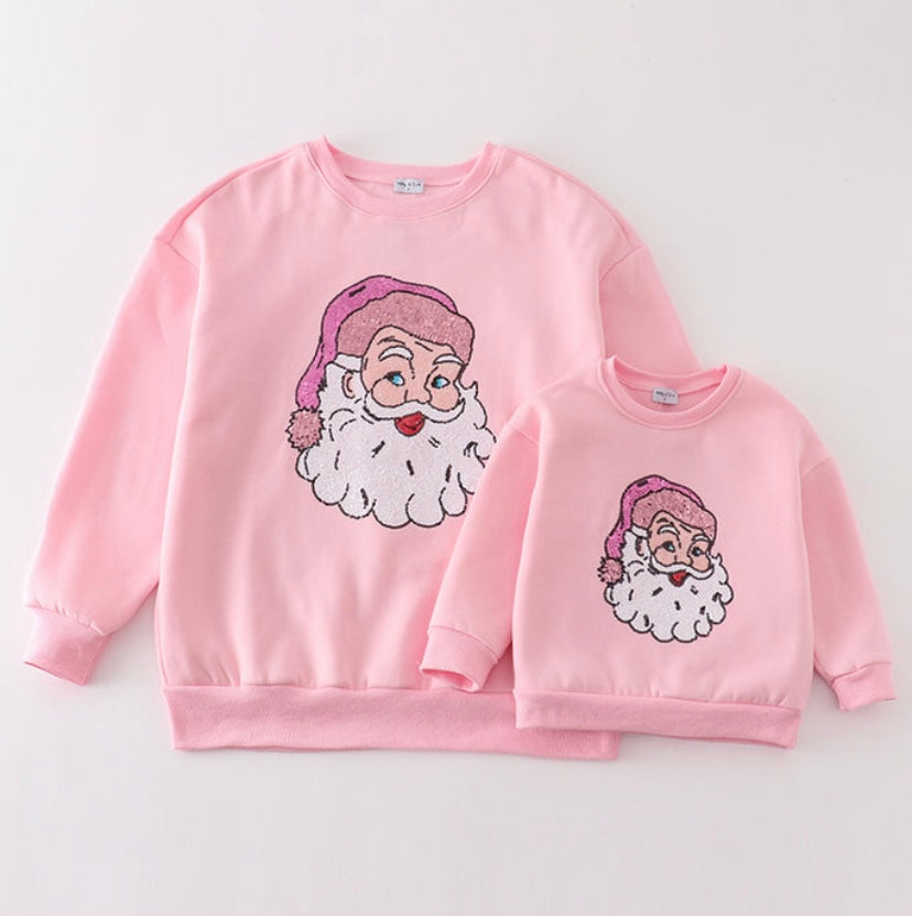 Pink Santa sequin mom & me SWEATSHIRT