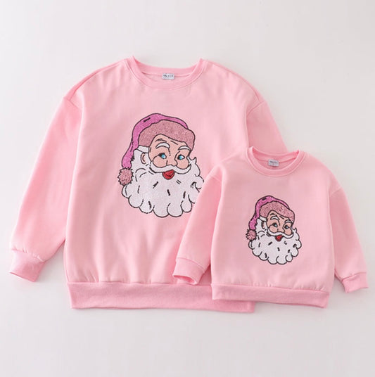 Pink Santa sequin mom & me SWEATSHIRT