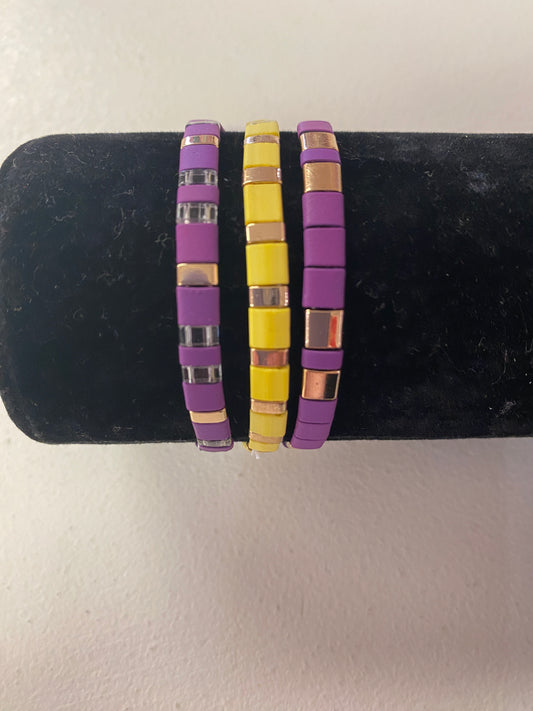 Purple, Gold, & Yellow Bracelets