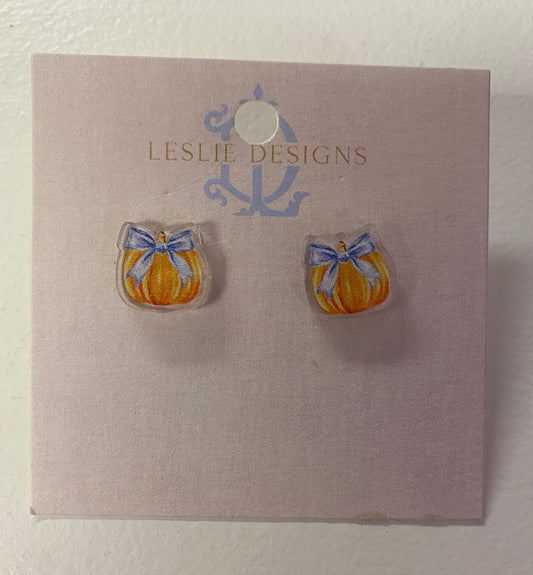 Blue Bow Pumpkin Earrings