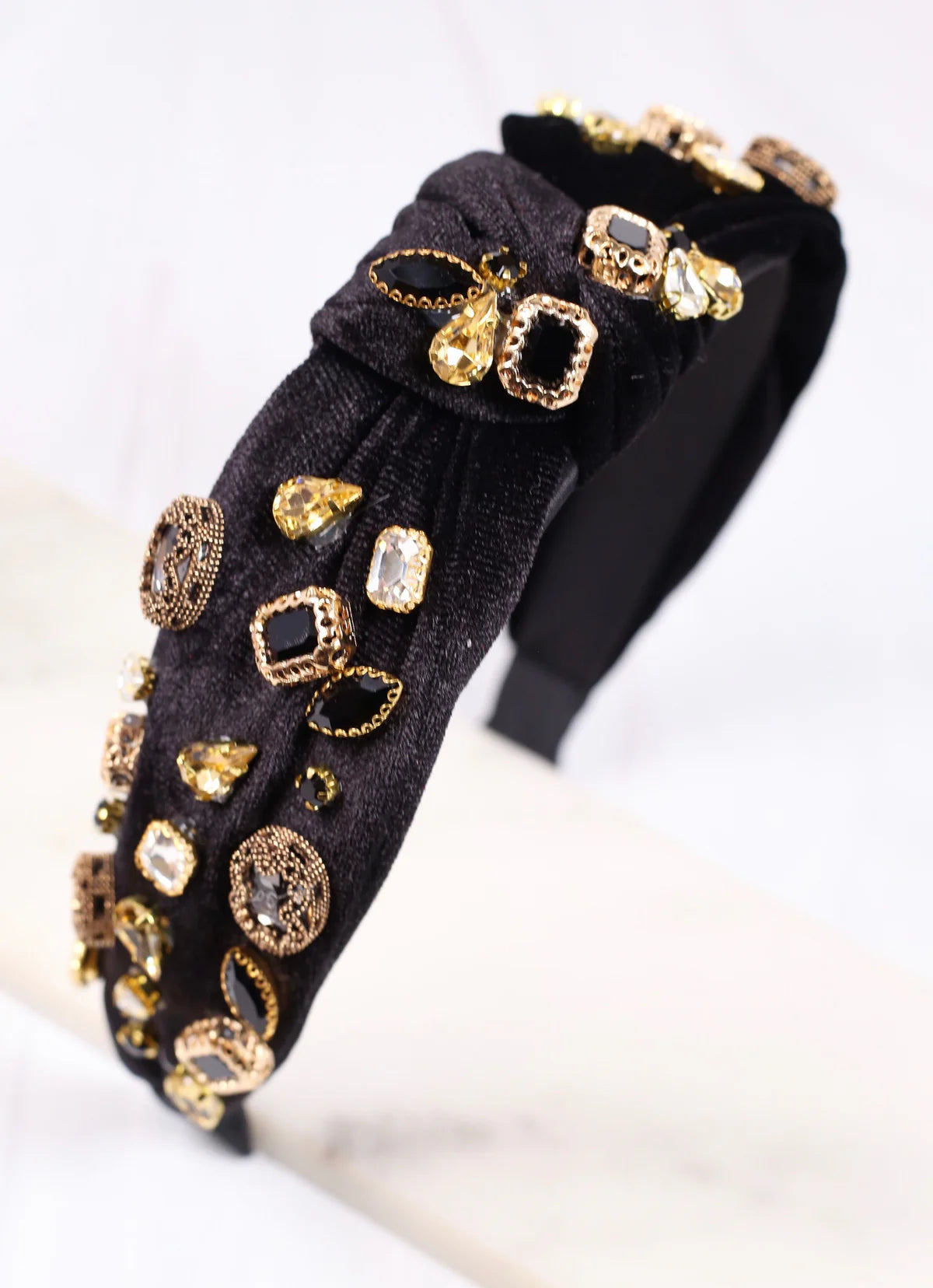 Vanya Vintage Jeweled Headband BLACK GOLD