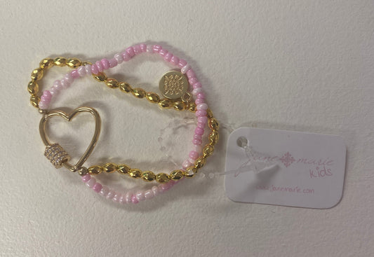 Pink Gold Heart Beaded Bracelet