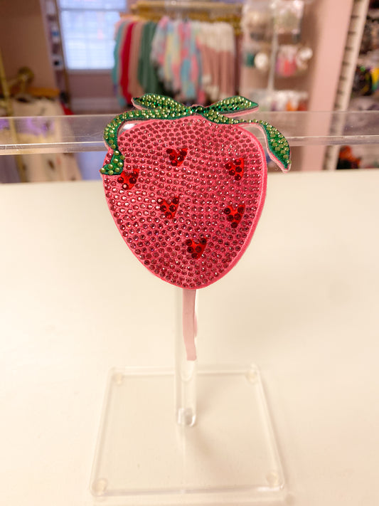 Rhinestone Strawberry Heart Patch Headband