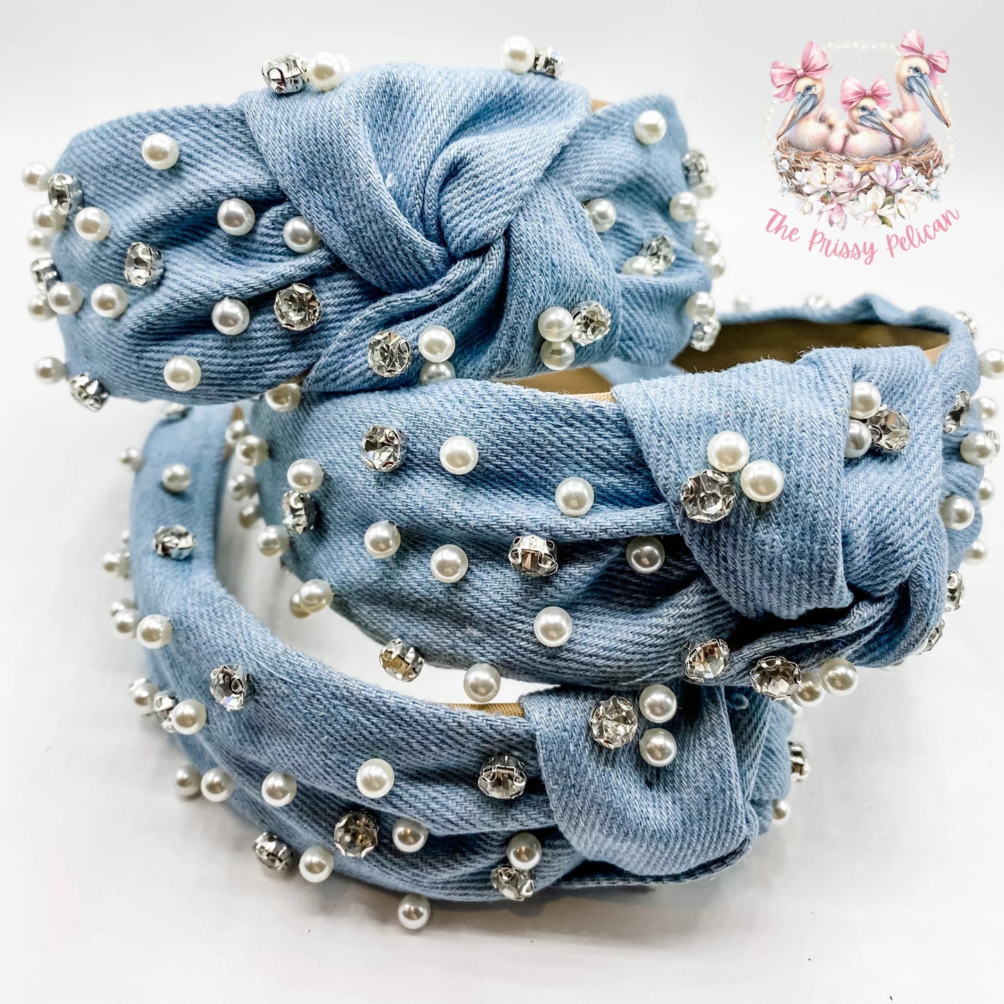 Denim Rhinestone Headband