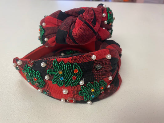 Christmas Tree Farm Plaid Headband RED