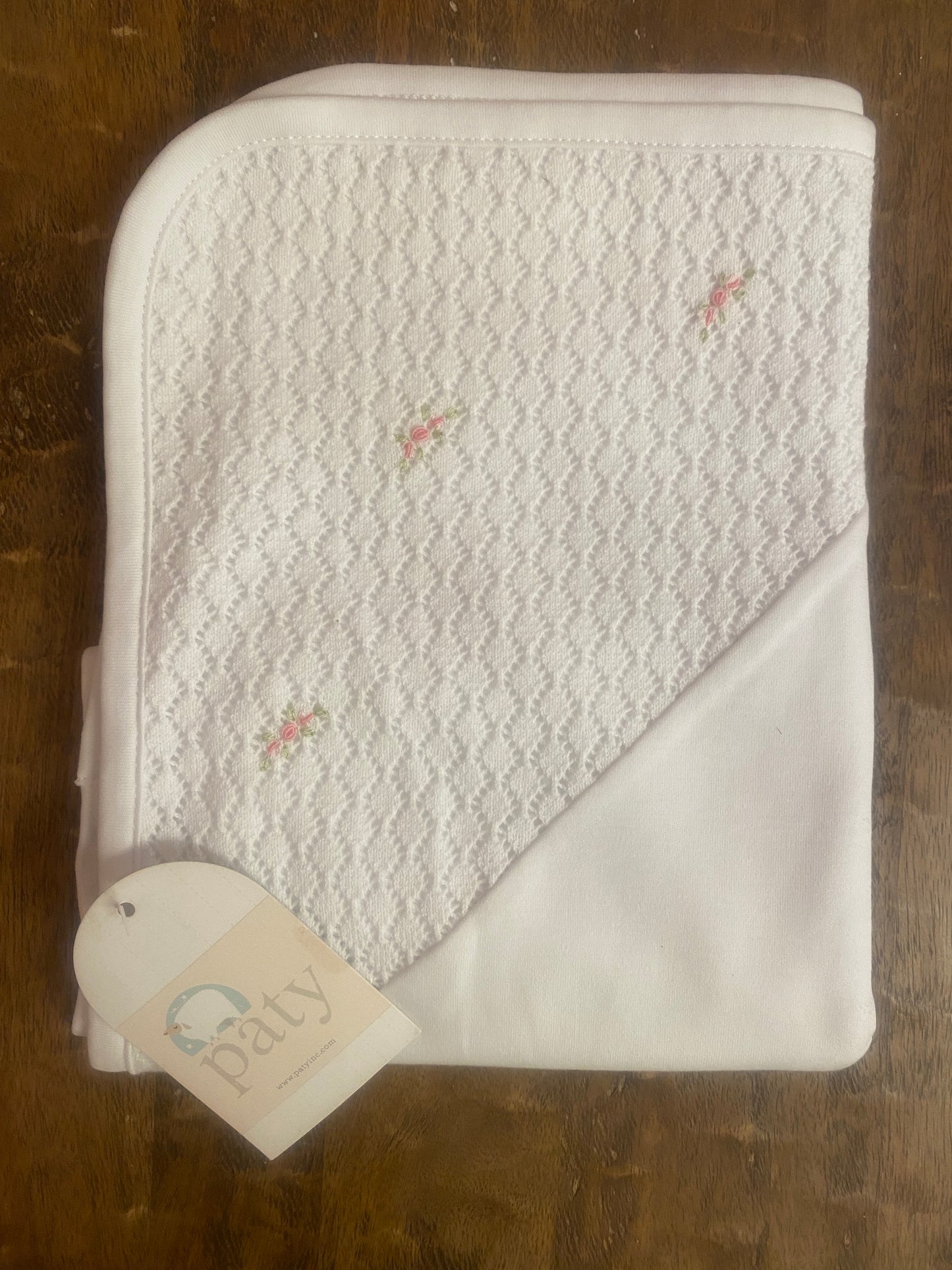 Paty Rose Embroidered Knit Receiving/Swaddle Blanket