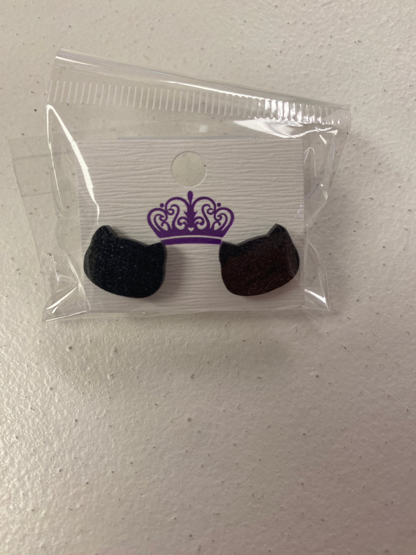 Mini Black Glitter Cat Earrings