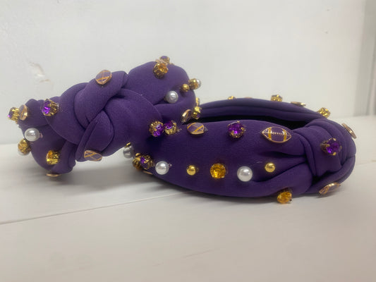 Football Embellished Headband PURPLE GOLD