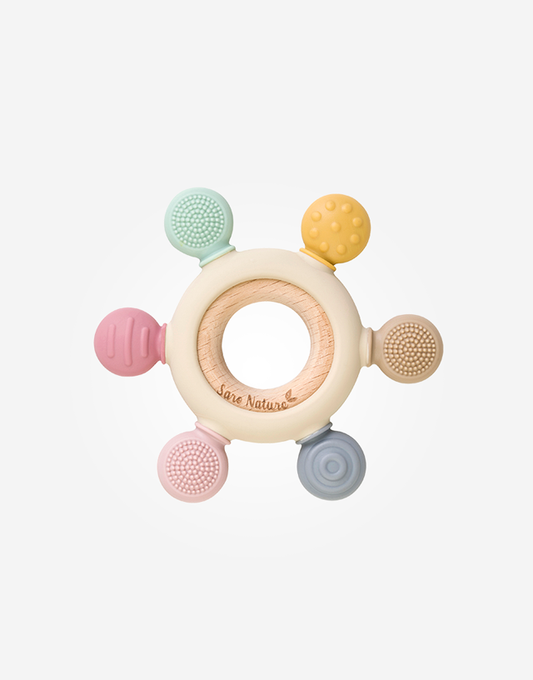 Wood and silicone sensory teether