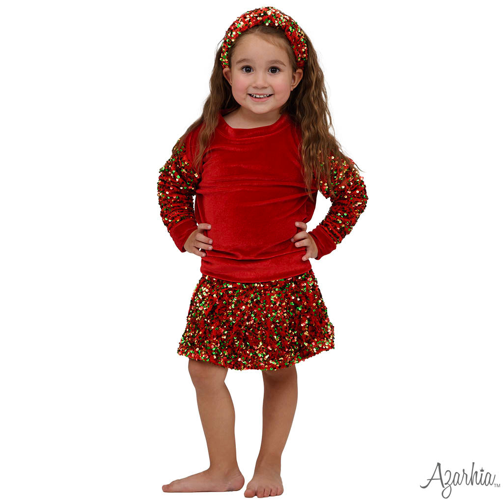 Sequin Sleeve Red Velvet Christmas Sweatshirt