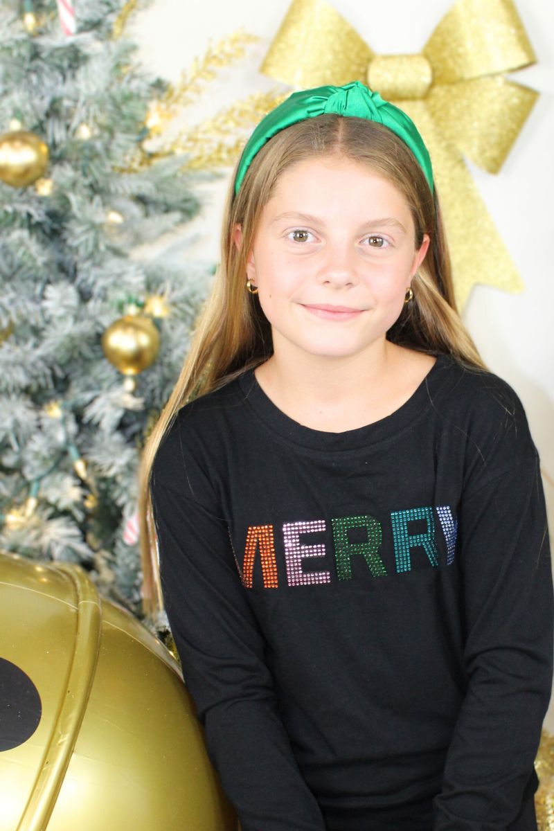 MERRY Rhinestone Tween Christmas Sweatshirt