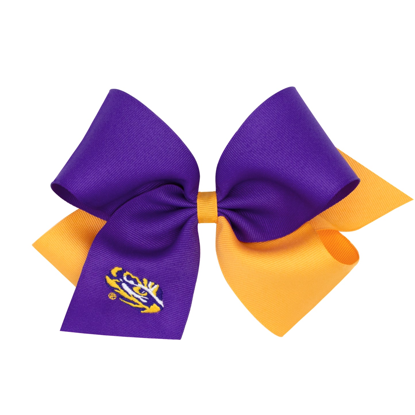 Two-tone Grosgrain Hair Bow with Embroidered Collegiate Logo